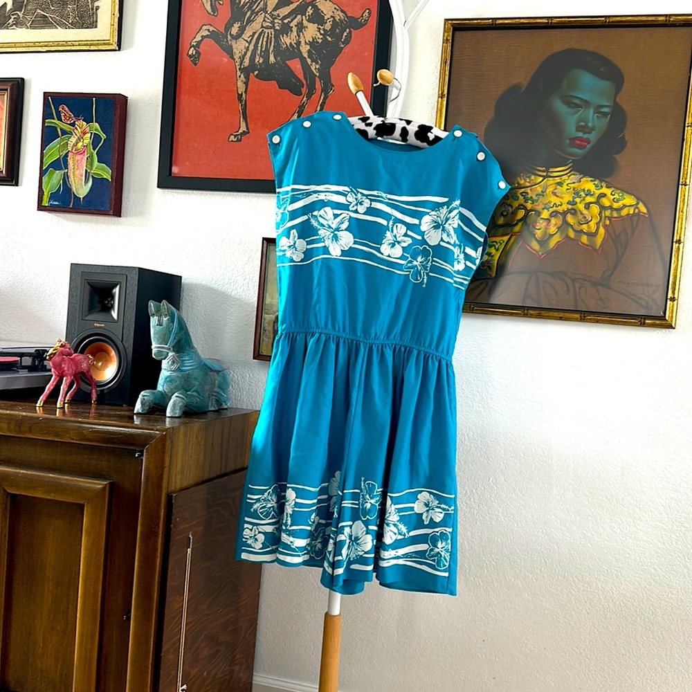 1980s blue Hawaiian romper